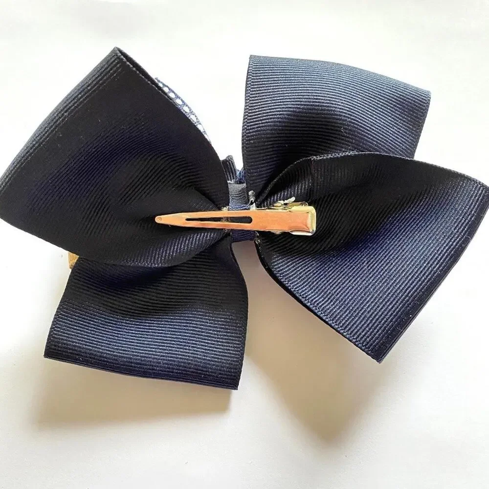 Girls Large Khaki and Navy Deluxe Bow